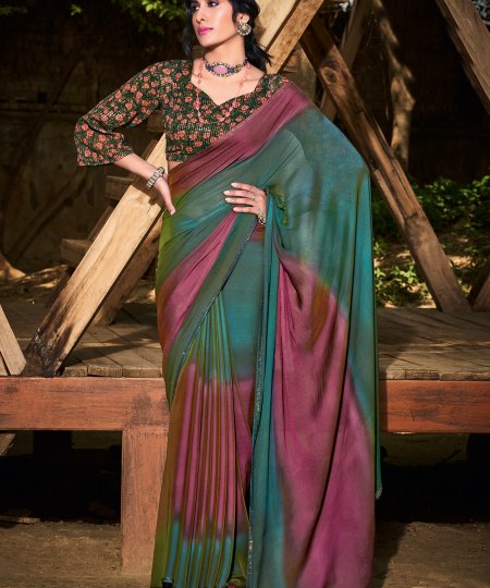 3D Velvet Chiffon Saree With Sequence Blouse - dvz0003247