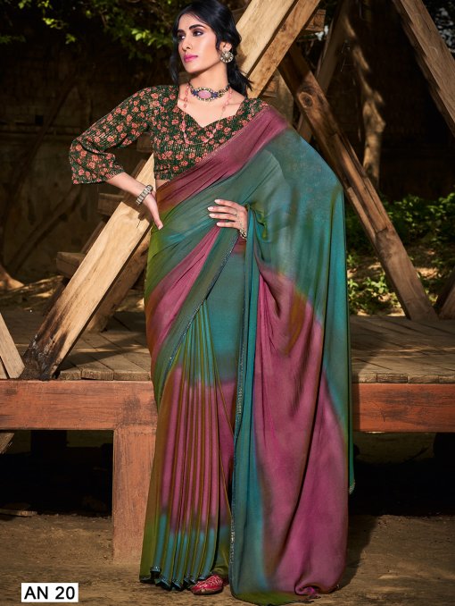 3D Velvet Chiffon Saree With Sequence Blouse - dvz0003247