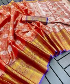 orange Banarasi Silk Saree look DV405