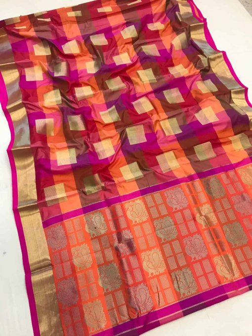 orange Color Big Checked Silk Party wear silk Saree dvz0003555