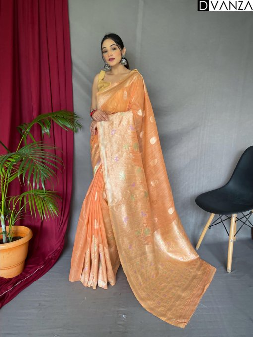 orange Linen Silk Saree dvz0003898