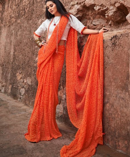 Orange Crush Georgette Saree With Mirror Blouse - dvz0003225