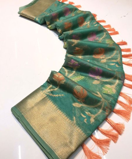 Organza tissue silk saree with zari weaving and meena work - dvz0003597