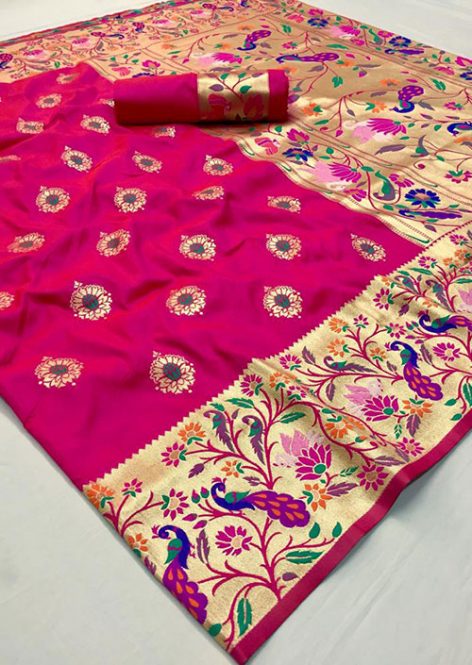 Pink Soft Paithini Silk saree - paithani silk saree blouse design ...