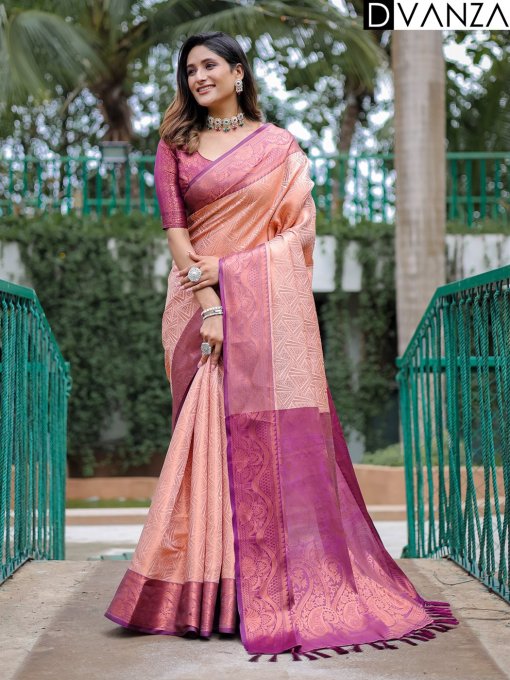 peach Premium Kanjivaram silk Saree dvz0003896