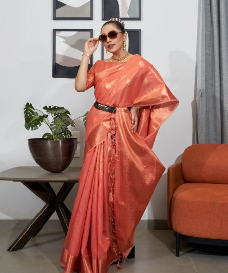 peach tissue silk saree for a statement look