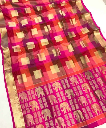 pink Color Big Checked Silk Party wear silk Saree dvz0003555