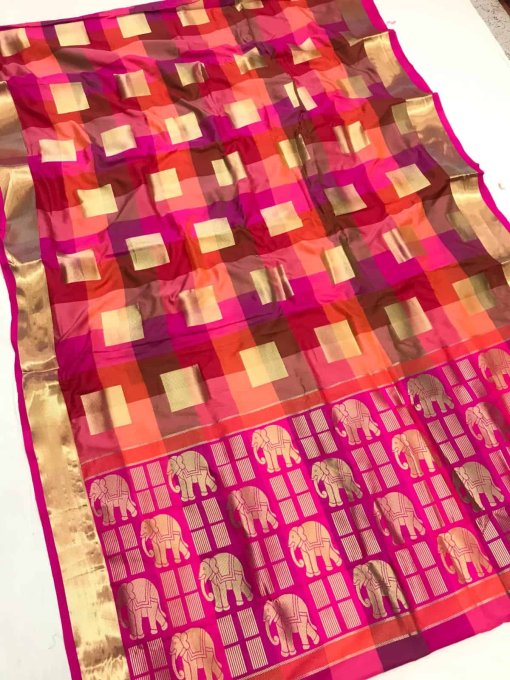 pink Color Big Checked Silk Party wear silk Saree dvz0003555