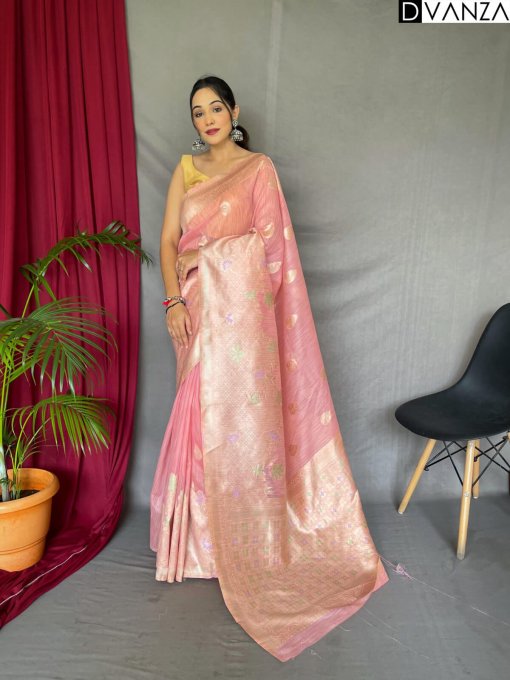 pink Linen Silk Saree dvz0003898