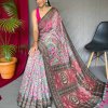 pink Malai cotton saree with Kalamkari print dvz0003634