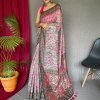 pink Malai cotton saree with Kalamkari print dvz0003634-3