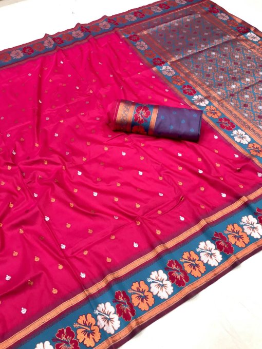 pink Trendy Silk Woven Saree DV435