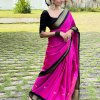 Pink Cotton Silk Gold Weaving Border - dvz0003331