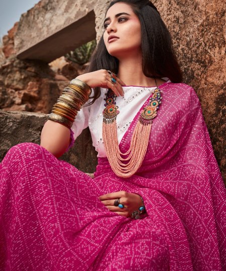 Pink Crush Georgette Saree With Mirror Blouse - dvz0003226