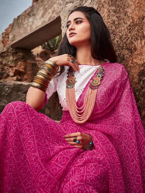 Pink Crush Georgette Saree With Mirror Blouse - dvz0003226