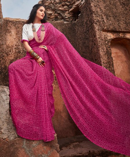 Pink Crush Georgette Saree With Mirror Blouse - dvz0003226