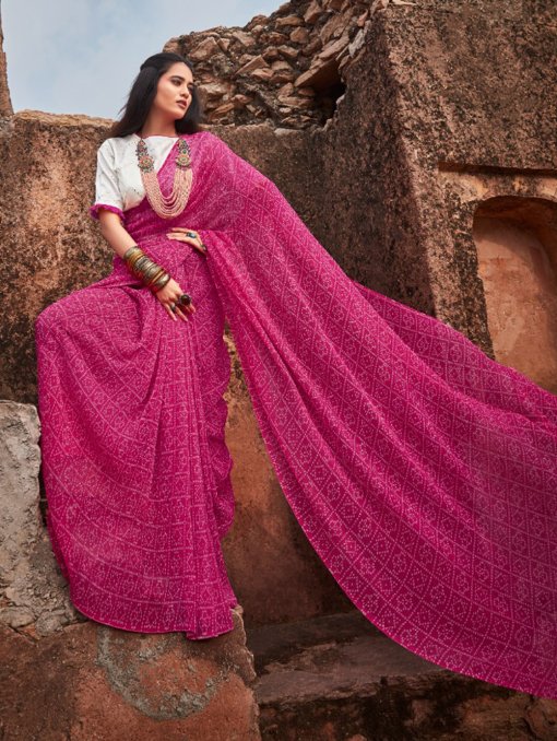 Pink Crush Georgette Saree With Mirror Blouse - dvz0003226