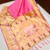 Pink Kanchipuram Silk Saree with Cow Pattern Woven Border