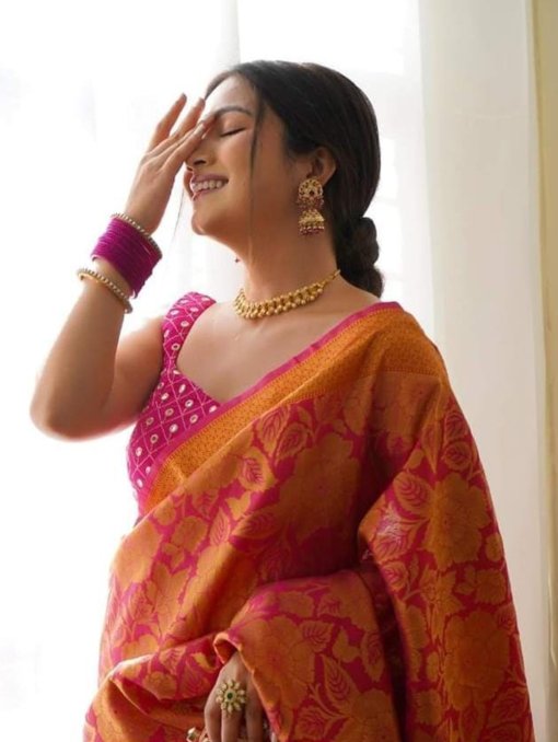 Pink Nylon silk saree with Dying - dvz0003423