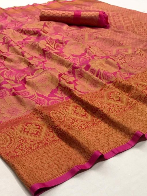 Pink Nylon silk saree with Dying - dvz0003423