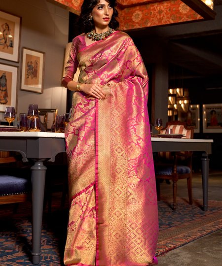 Pink Nylon silk saree with Dying - dvz0003423