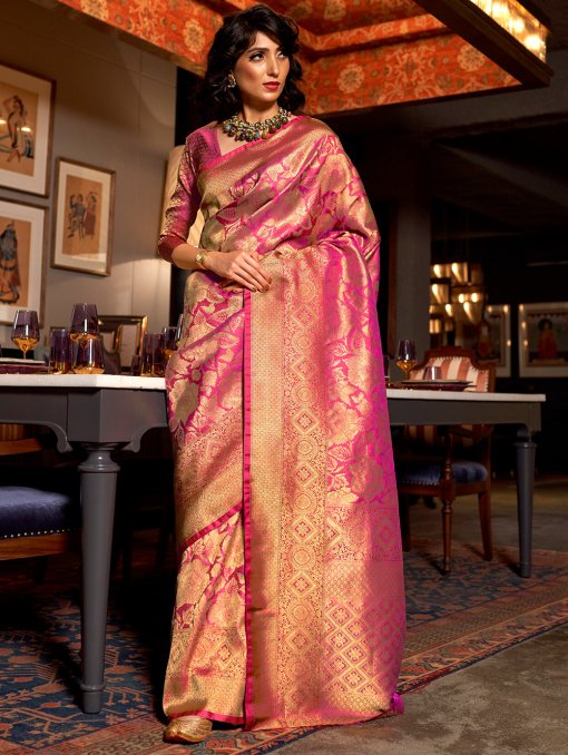 Pink Nylon silk saree with Dying - dvz0003423