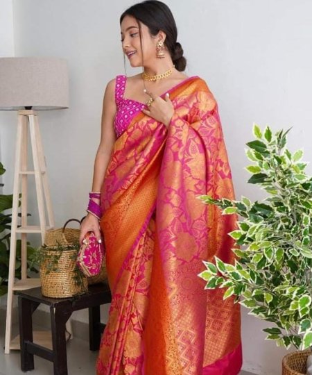 Pink Nylon silk saree with Dying - dvz0003423