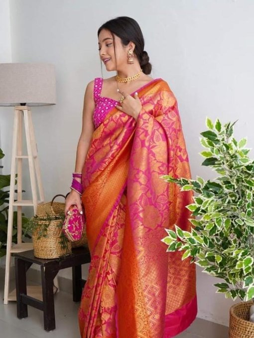 Pink Nylon silk saree with Dying - dvz0003423