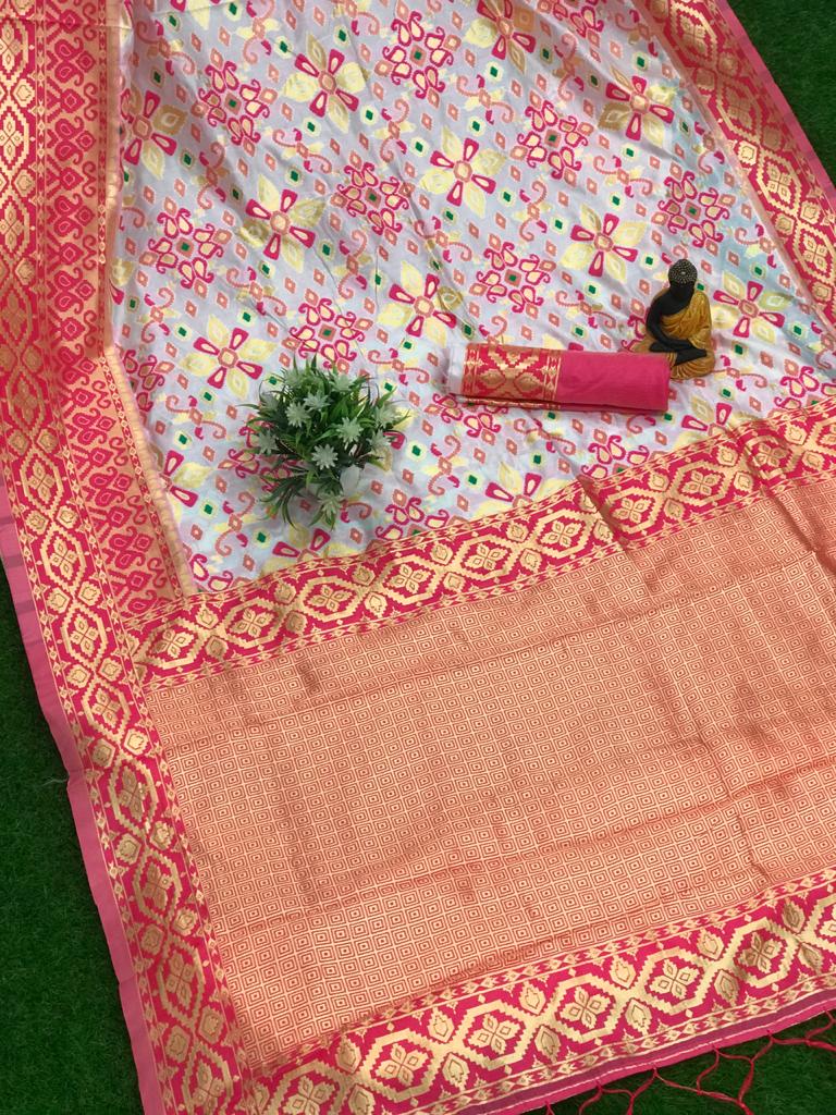 pink soft banarasi lichi silk patola saree dvz0001901