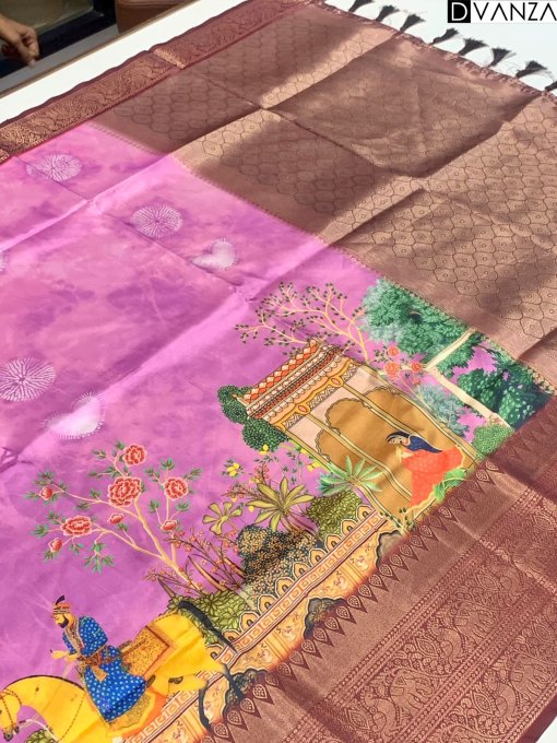 Pink Soft Banarasi Silk Kalamkari Block Print saree - dvz0003611