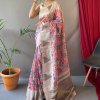 Pink Tusser Sarees with Kalamkari Prints all over - dvz0003295