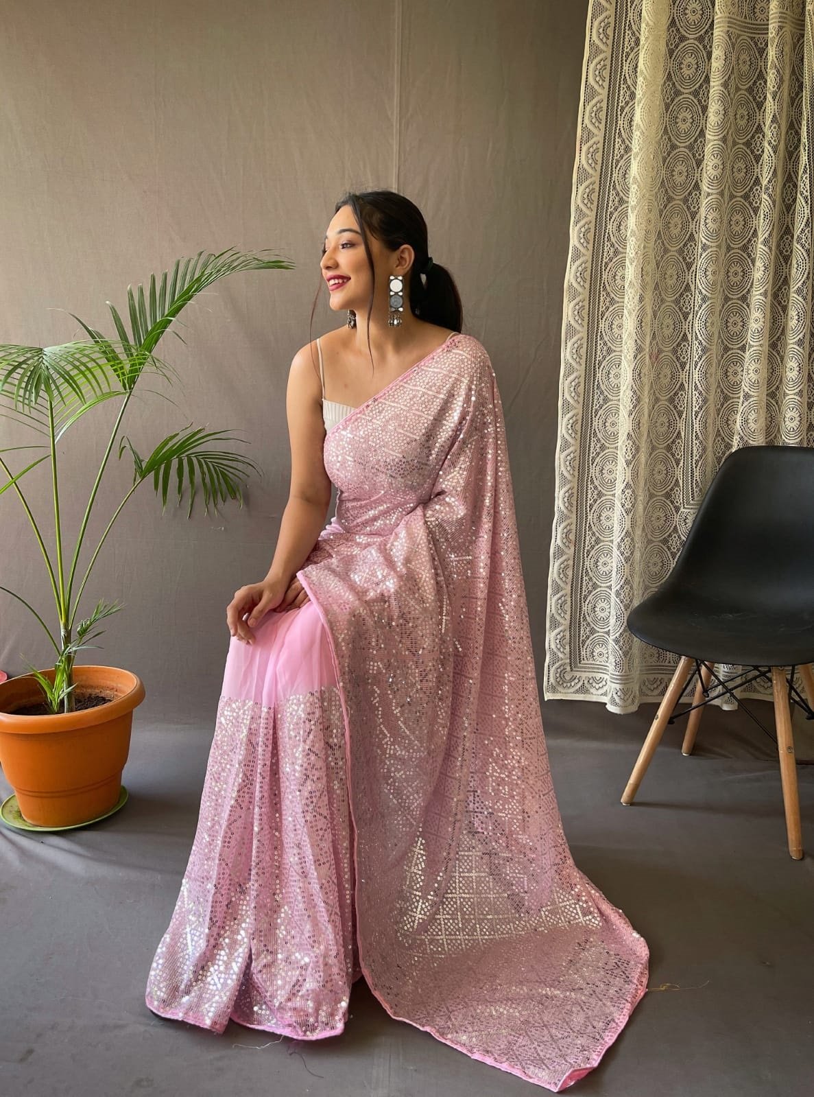 Pure 5mm silvet sequence work saree with all over work - dvz0003284