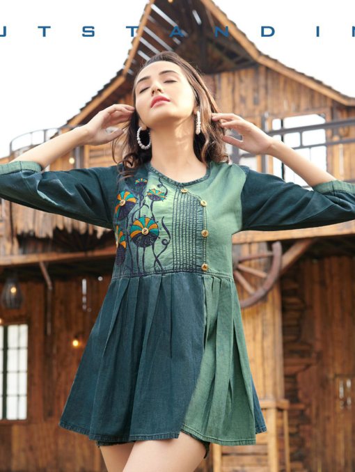 Pure Cotton Denim Kurti with Embroidery Work on dvanza - dvz0003435