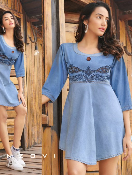 Pure Cotton Denim Kurti with Embroidery Work on dvanza - dvz0003437