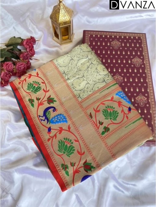 Pure Dharmavaram Paithani Silk Sarees with Exquisite Unstitched Blouse- dvz0003920