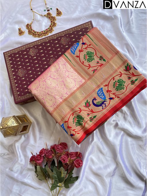 Pure Dharmavaram Paithani Silk Sarees with Exquisite Unstitched Blouse- dvz0003920