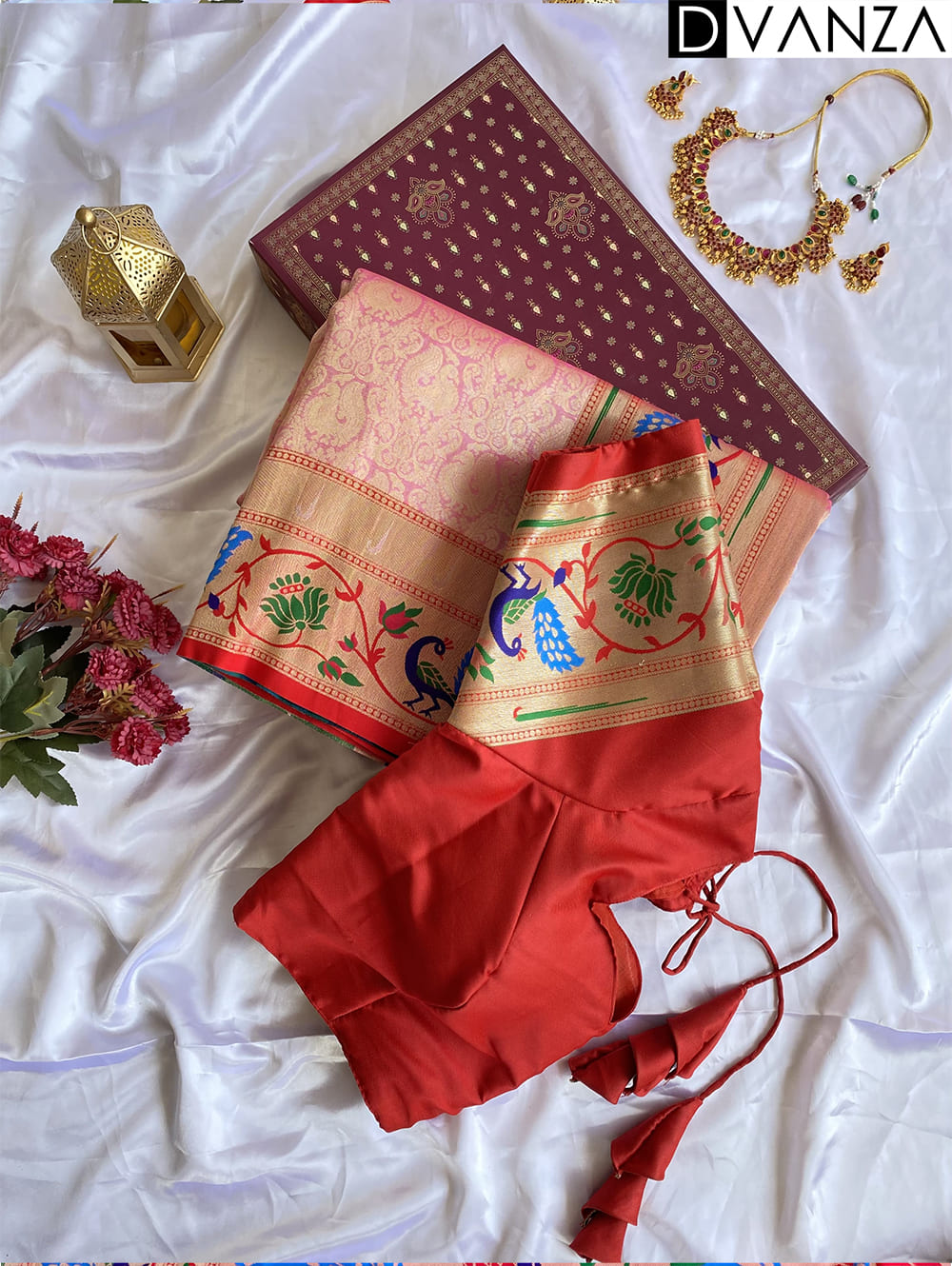 Pure Dharmavaram Paithani Silk Sarees with Exquisite Unstitched Blouse- dvz0003920