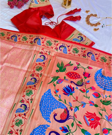 Pure Dharmavaram Paithani Silk Sarees with Exquisite Unstitched Blouse- dvz0003920