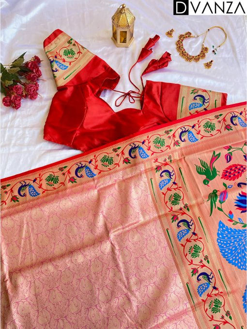 Pure Dharmavaram Paithani Silk Sarees with Exquisite Unstitched Blouse- dvz0003920