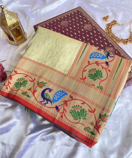 Pure Dharmavaram Paithani Silk Sarees with Exquisite Unstitched Blouse- dvz0003920