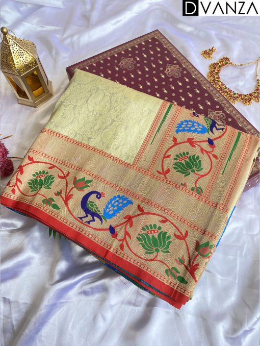 Pure Dharmavaram Paithani Silk Sarees with Exquisite Unstitched Blouse- dvz0003920