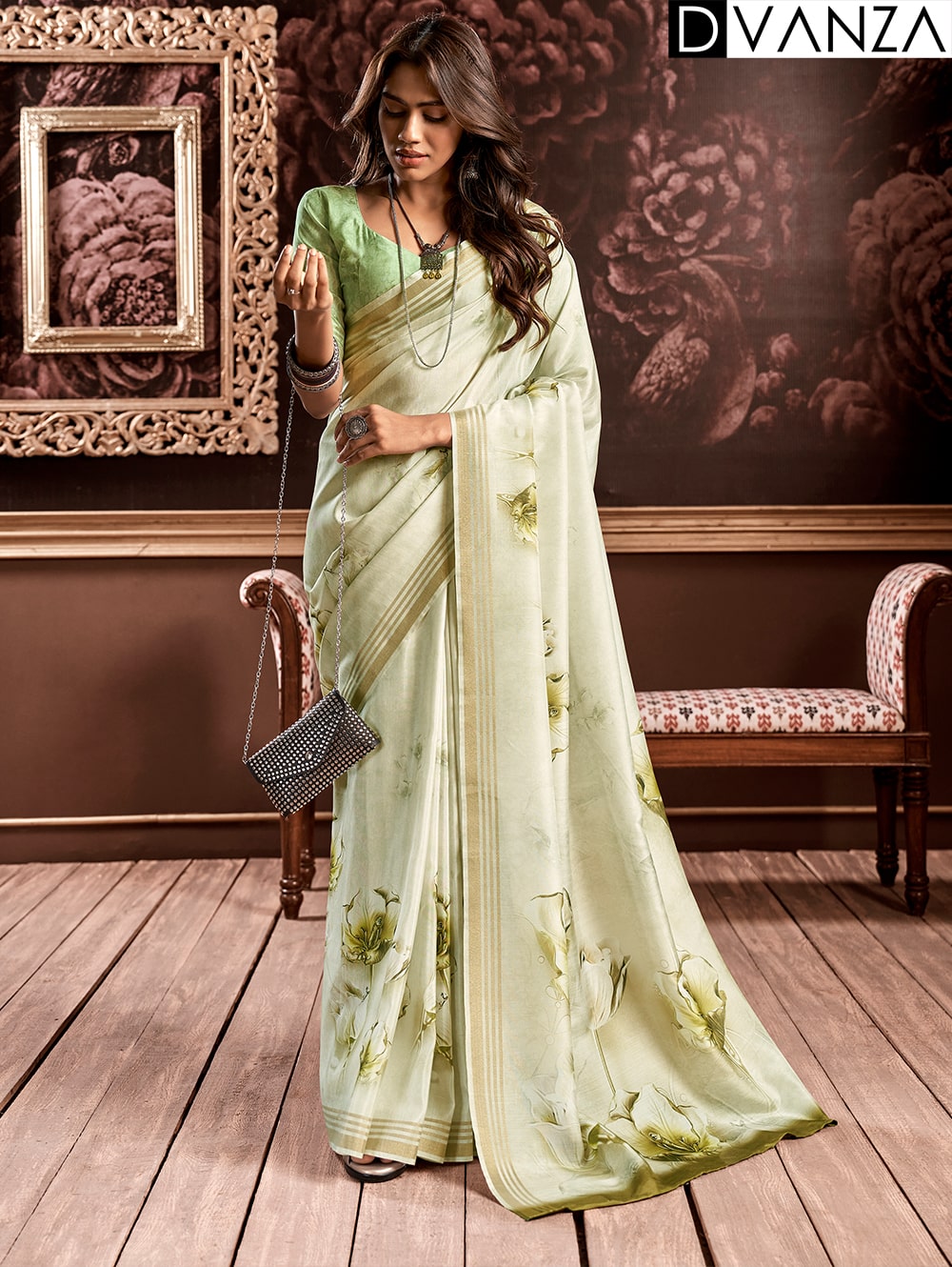 Pure Handloom Silk Saree with Enchanting Floral Digital Print