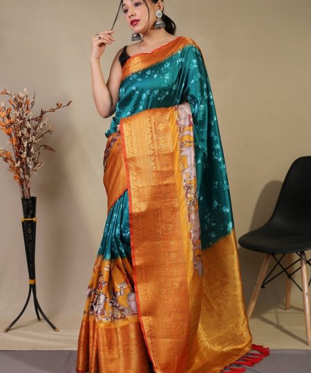 Pure kanchipuram saree with 3D kalamkari prints - dvz0003287