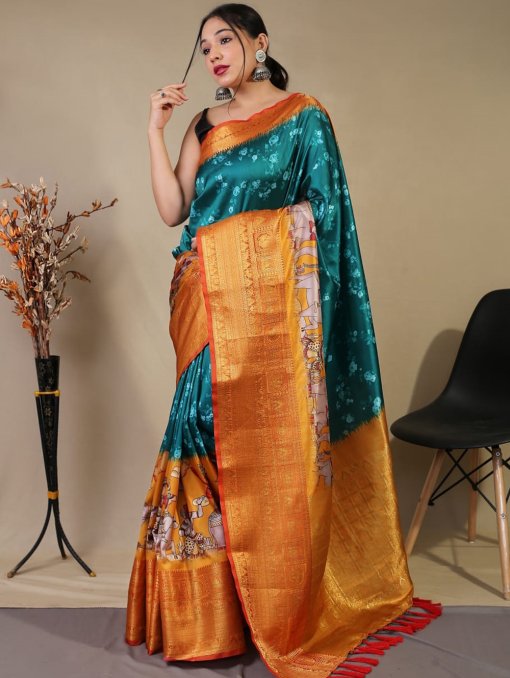 Pure kanchipuram saree with 3D kalamkari prints - dvz0003287