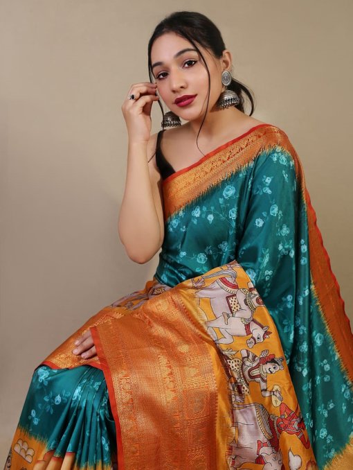 Pure kanchipuram saree with 3D kalamkari prints - dvz0003287