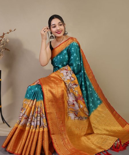 Pure kanchipuram saree with 3D kalamkari prints - dvz0003287