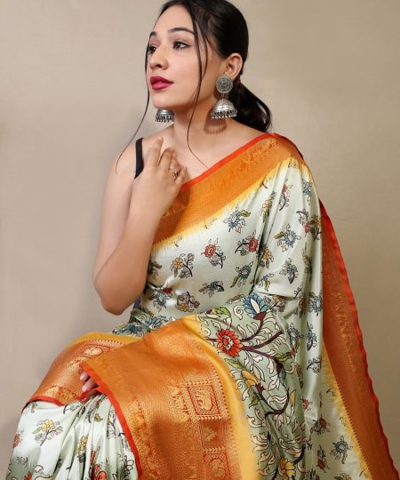 Pure kanchipuram saree with 3D kalamkari prints - dvz0003288