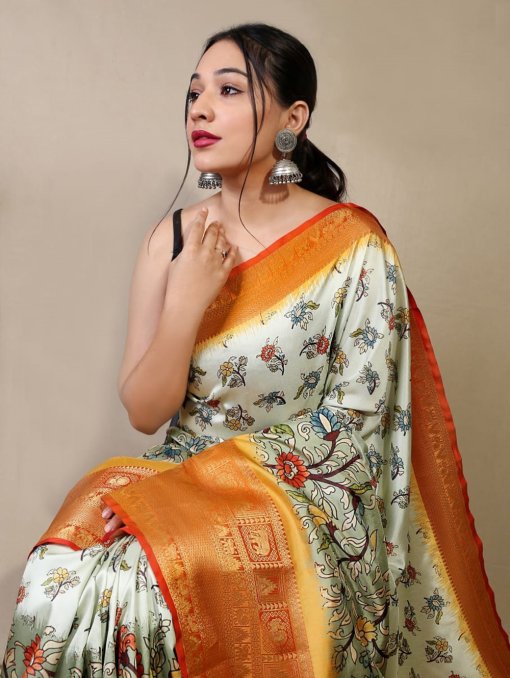 Pure kanchipuram saree with 3D kalamkari prints - dvz0003288