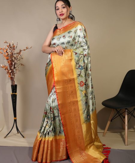 Pure kanchipuram saree with 3D kalamkari prints - dvz0003288