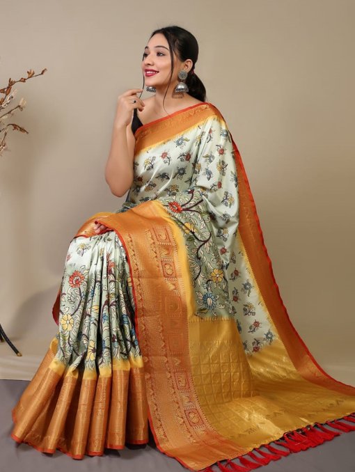 Pure kanchipuram saree with 3D kalamkari prints - dvz0003288